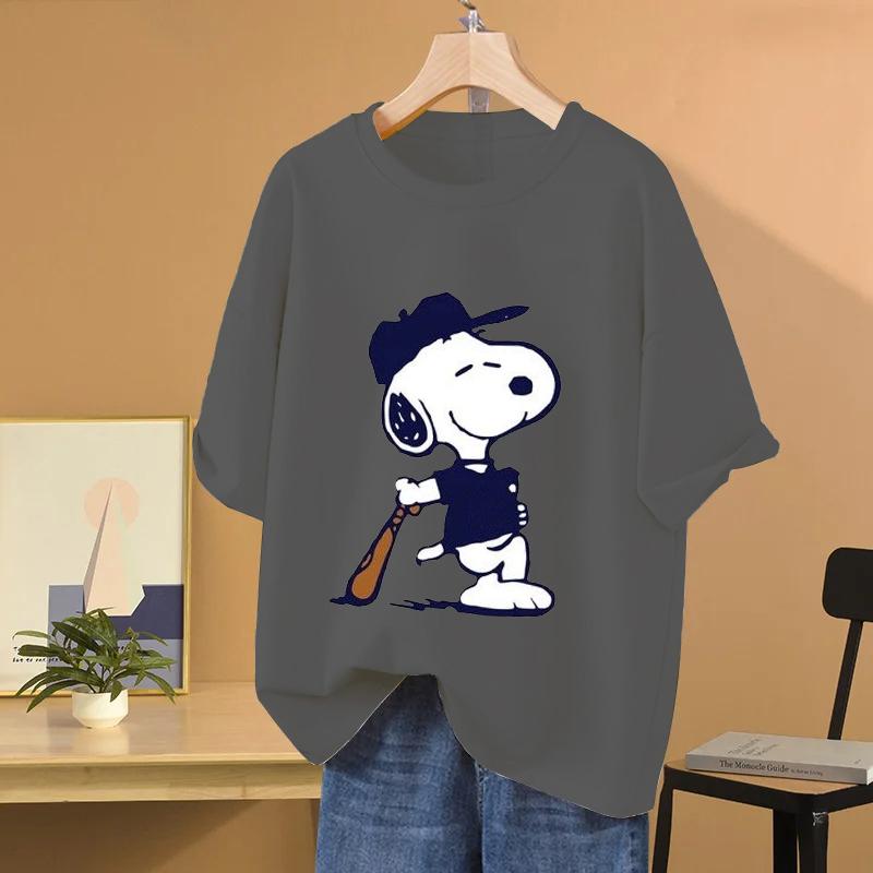 

Snoopy Baseball Cartoon Anime Women Tshirt Summer Short Sleeve 100 Cotton Unisex Tee Shirts Tops 2025 New Fashion Couple Clothes M