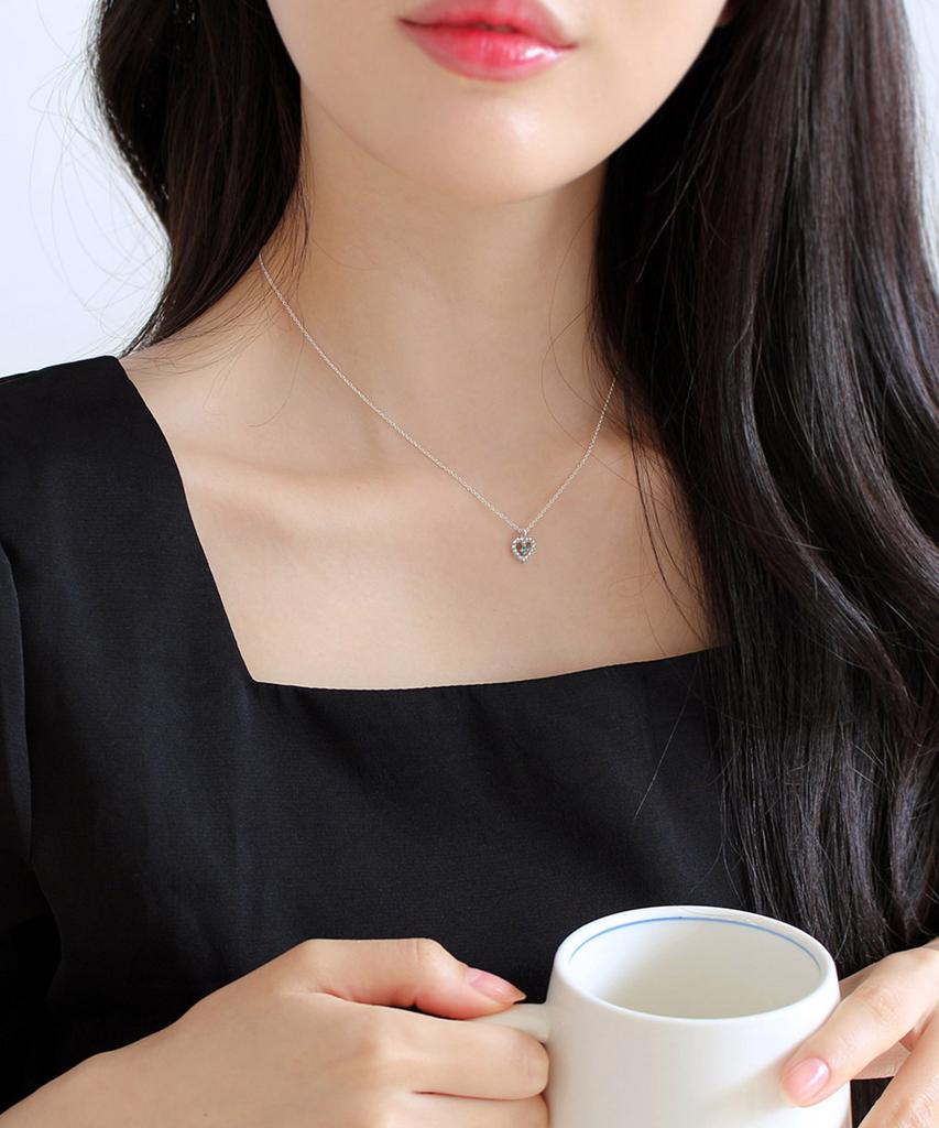 47Bag 925 Silver Natural Blue Diamond Heart Necklace
