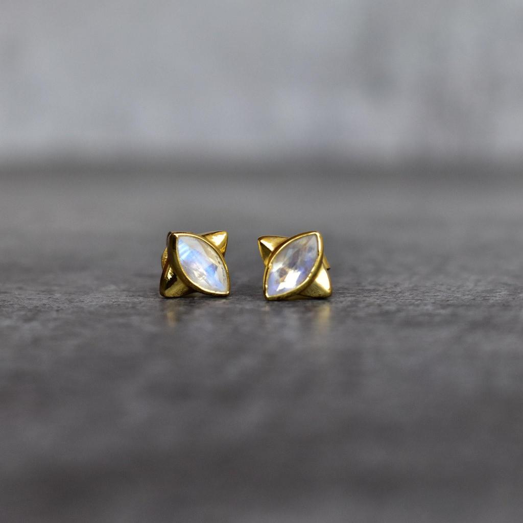 Moonstone Studs Earrings Moonstone Silver Studs for Women Crystal Studs Earrings for Her 14K Gold Vermeil Studs Bridesmaid Gift