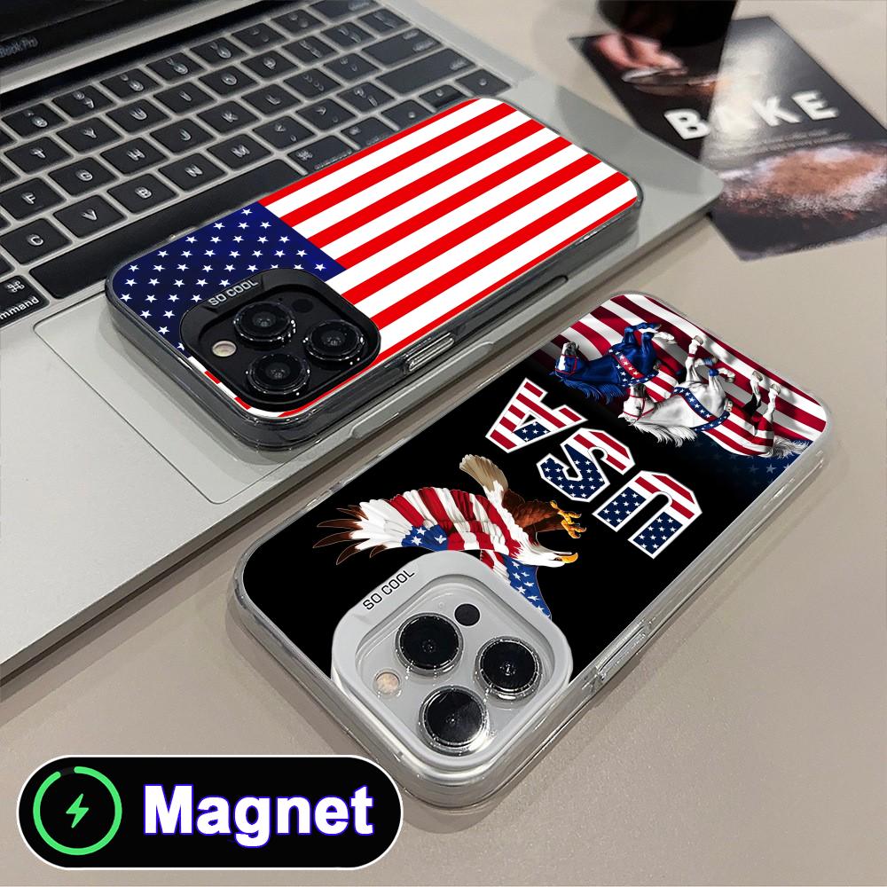 USA America Flag Translucent MagSafe Mobile Phone Case for iPhone 17 16 15 14 13 12 11 Air Pro Max Plus Colorful Cover
