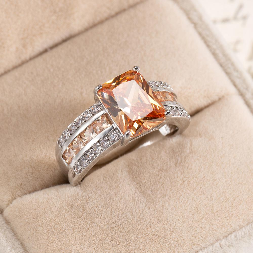 Women's Colored Zircon Ring - European & American Creative Design, Fashionable Hand Jewelry, Classic Square Wedding Style