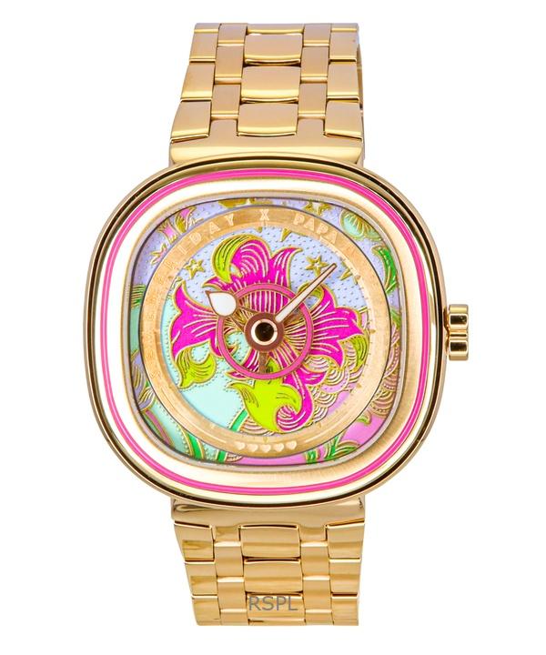 

Женские часы Sevenfriday C-Series Papa Don t Preach, кварцевые, из нержавеющей стали золотистого тона, с многоцветным циферблатом, SF-C2-01 разноцветный