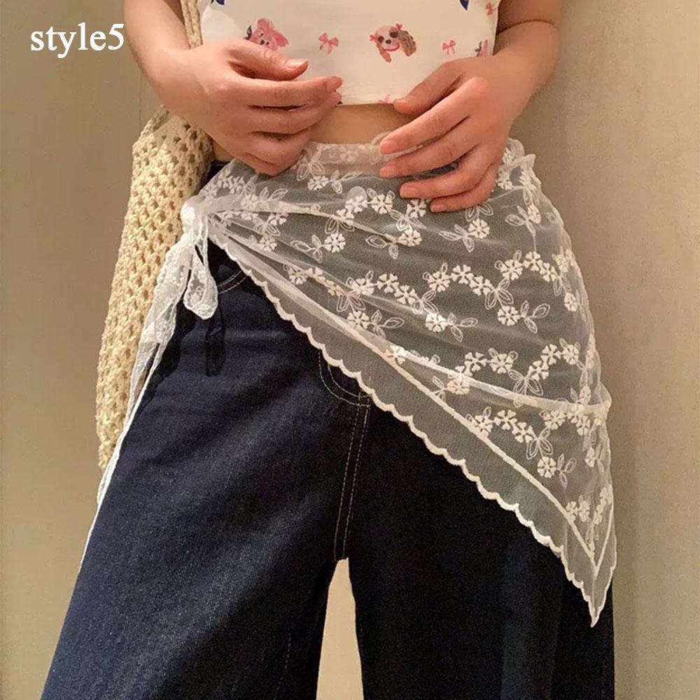 Vintage Crochet Hollow Scarf For Women Triangle Headband  Summer Lace Embroidery Neckerchief Travel Literary Po Hair Scarf