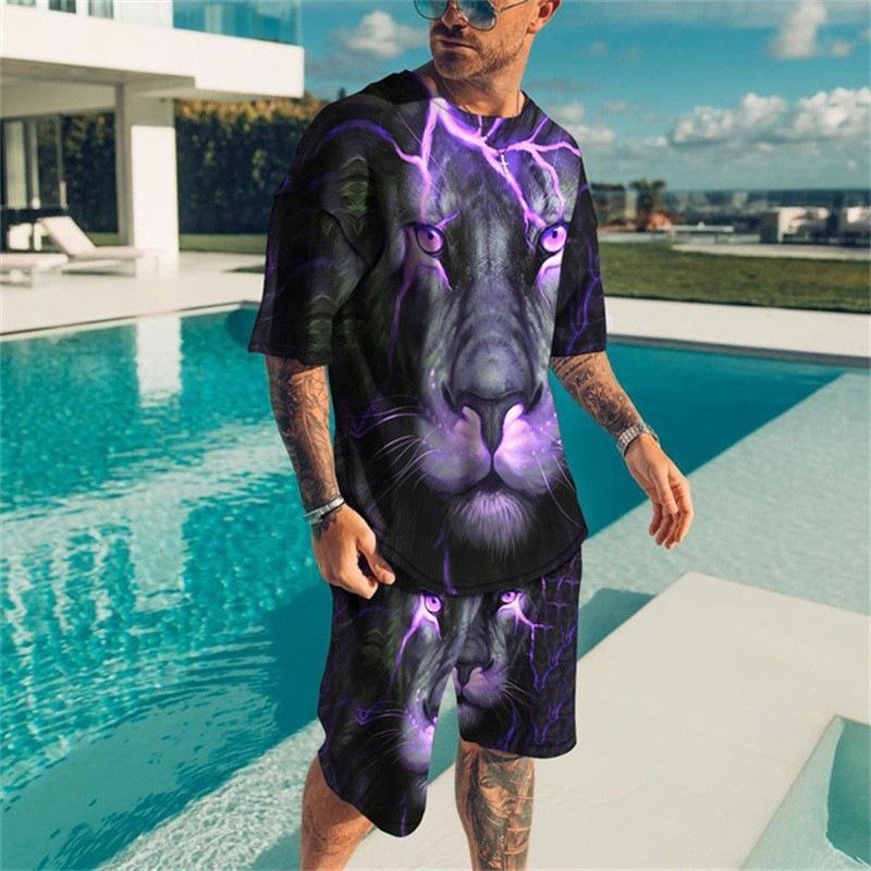 Summer New Men's T-shirts Set 3D Print Short Sleeve Hawaii Beach Tee Shorts 2PCS Suit Casual Vacation Style Oversized Streetwear