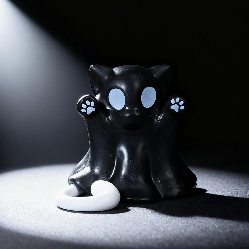 Roztomilá mini figurka kočičího ducha Strašidelná pryskyřičná soška ducha Roztomilé duchovní ozdoby Ideální pro vnitřní dekorace a verandu Dekorace na Halloween Stolní