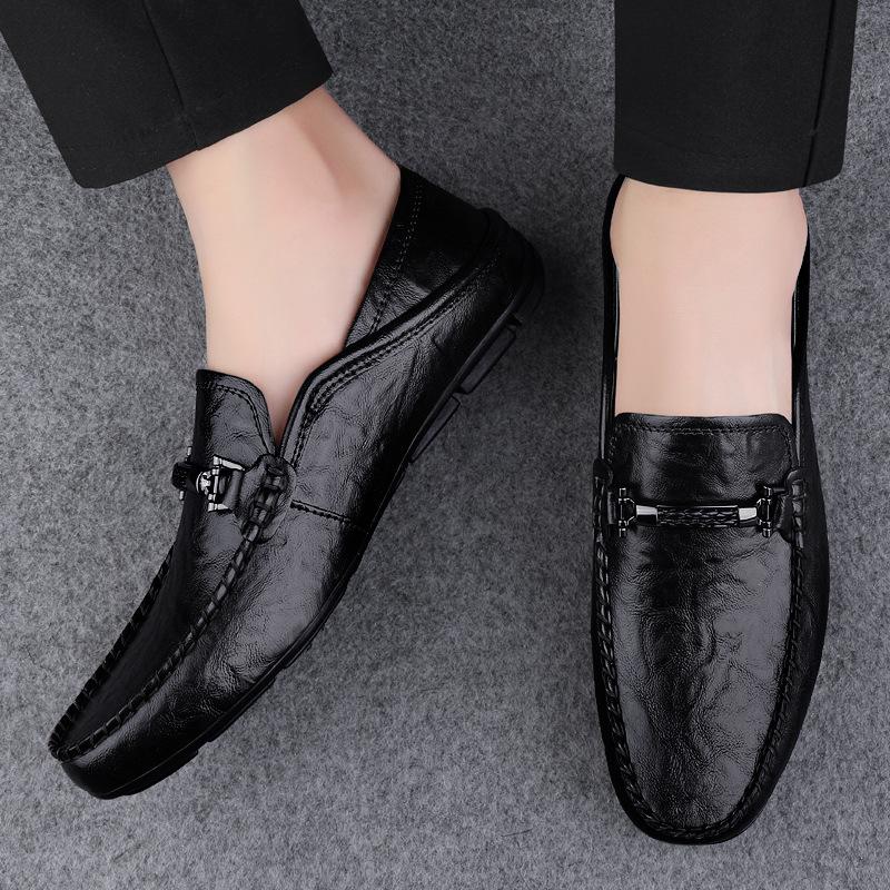 Luxury Brand Brown Loafers Genuine Leather Mens Business Formal Shoes Comfortable Casual Shoes Driving Footwear Breathable Mens