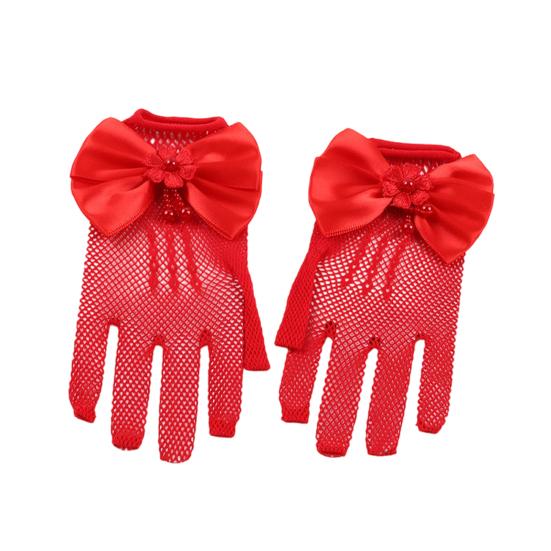 Lace Short Gloves for Little Girls 4-8 Years Tea Party Wedding Flower Gloves with Bow Kids Princess Dressing Gloves for First Communion Wedding Prom