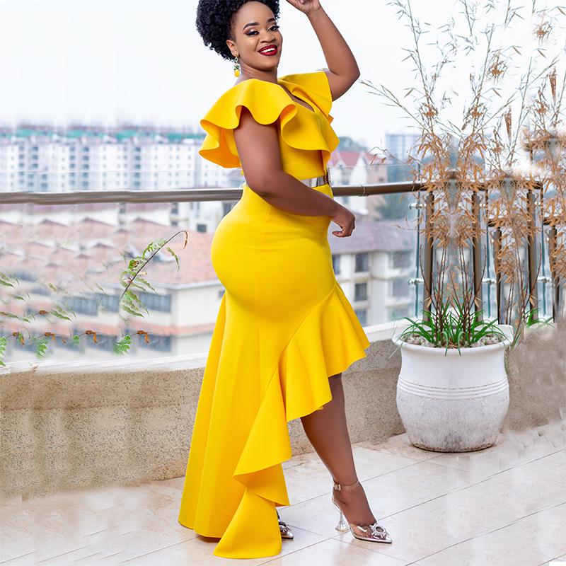 2023 African Solid Color Loose Fit Evening Dress, Slim Long Skirt, Cross-Border Exclusive