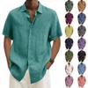 Men's Casual And Fashionable -color Lapel Button Cardigan, Cotton And Linen Men's Short-sleeved Top