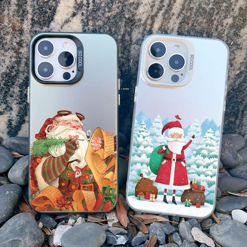 Luxury Cartoon Christmas Phone Case for IPhone 14 15 Pro Max Plus 11 12 13 Mini Pro Max Simple Santa Shockproof Laser Matte Case