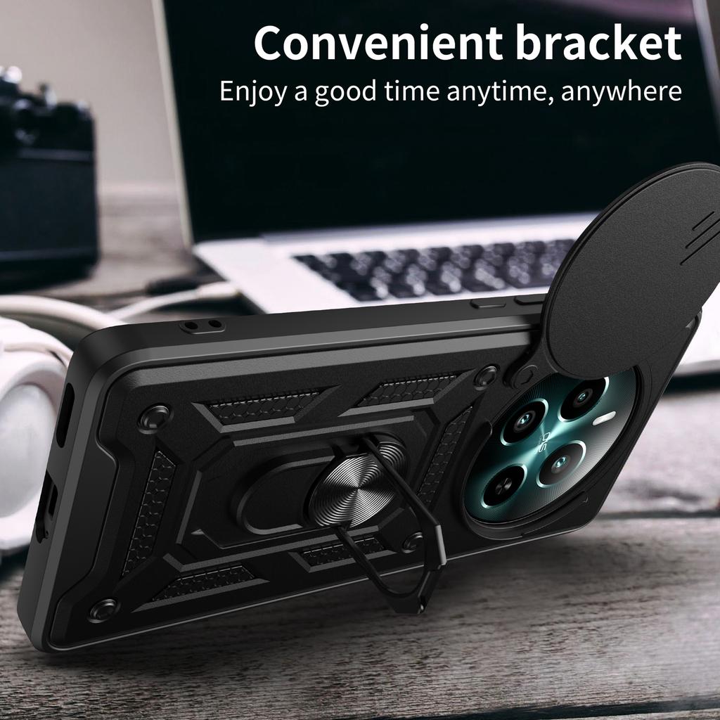For Realme 12 4G/12+ 5G Case PC+TPU Kickstand Phone Cover with Slide Lens Protector