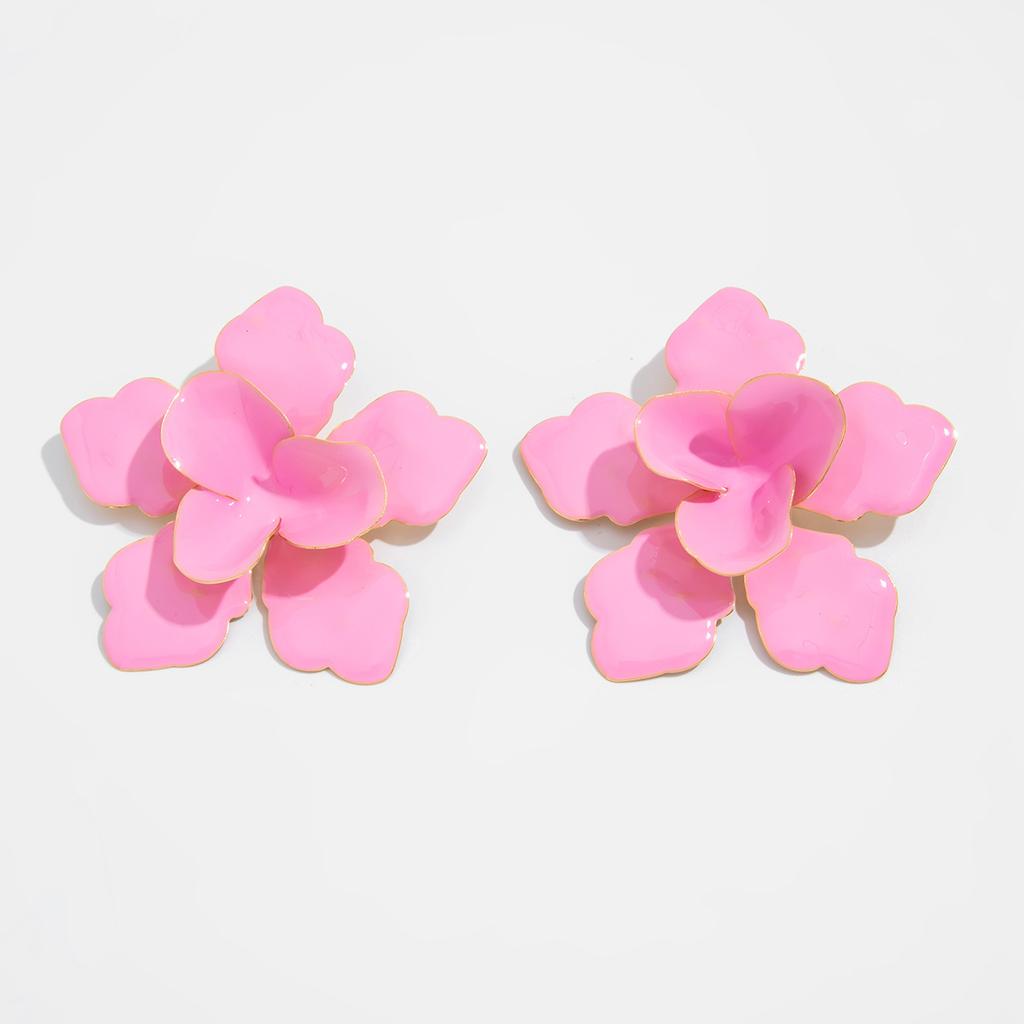 Exaggerated Oil Dripping Big Flower Dopamine Colored Stud Earrings, Temperament Vacation Style Flower Ear Jewelry Women