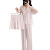 Women's Cute Cartoon Ice Silk Pajama Set - Short-Sleeved Three-Piece Summer Loungewear (TX0043)