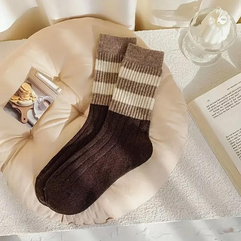 5 Pairs Striped Print Socks, Comfy & Soft Mid Tube Socks, Women's Stockings & Hosiery