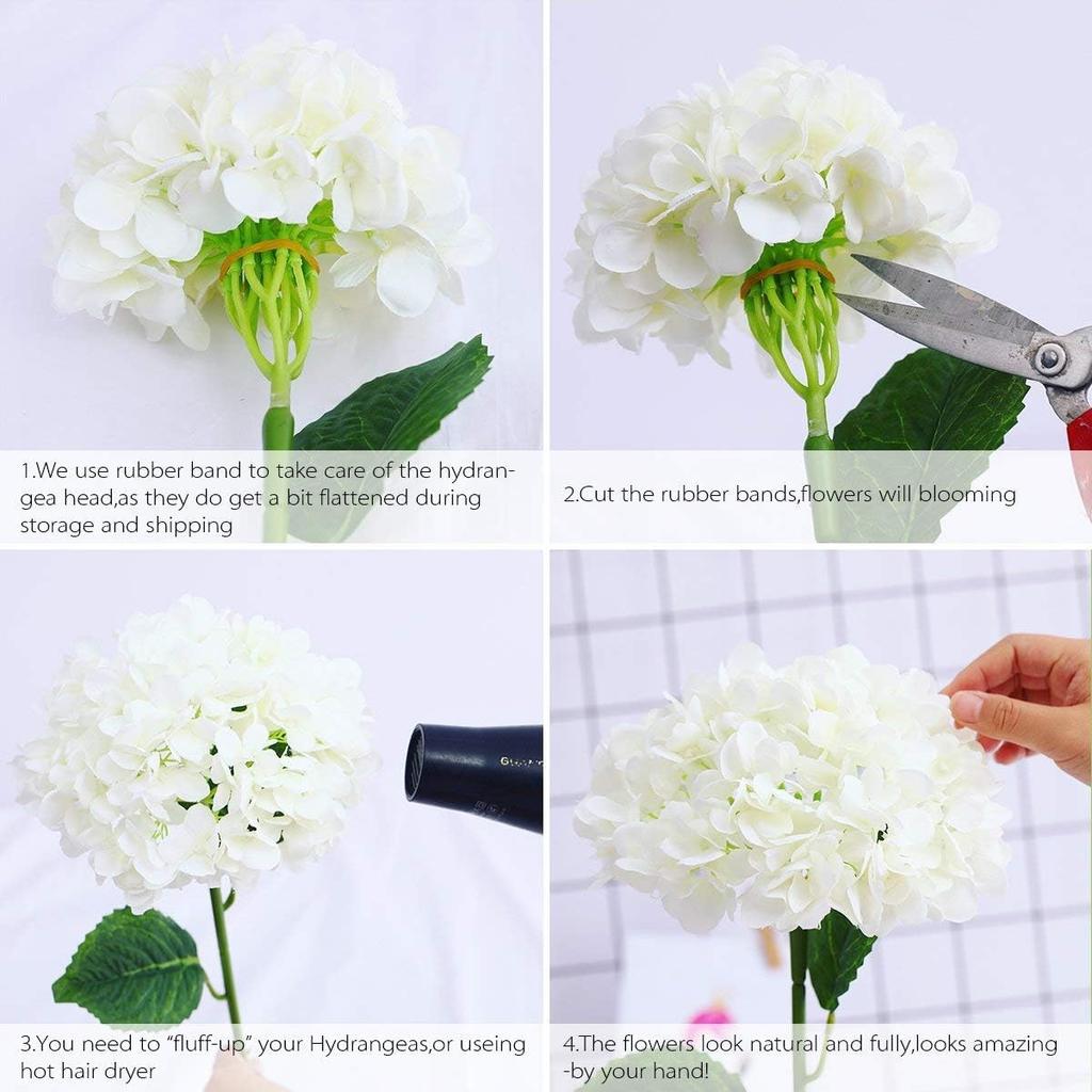 PARTY JOY 12PCS 15.4In Artificial Hydrangea Silk Flowers Bouquet Faux Hydrangea Stems for Wedding Centerpieces Home Decor (White,12pcs)