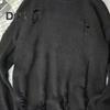 Men Fall Winter Sweater Ripped Hole Solid Color Round Neck Knitted Retro Japanese Style Mid Length Loose Long Sleeve Soft Warm Pullover Men Sweater
