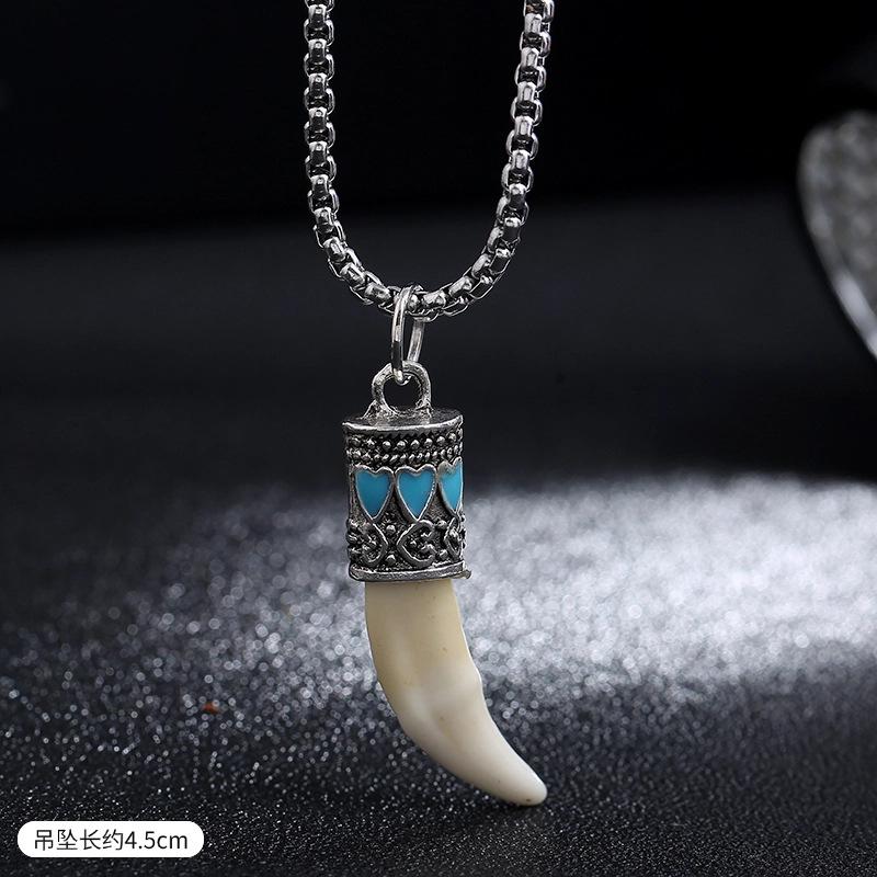 Wolf Tooth Pendant Necklace - Men's and Women's Stainless Steel Pendant Necklace Decorative Jewelry