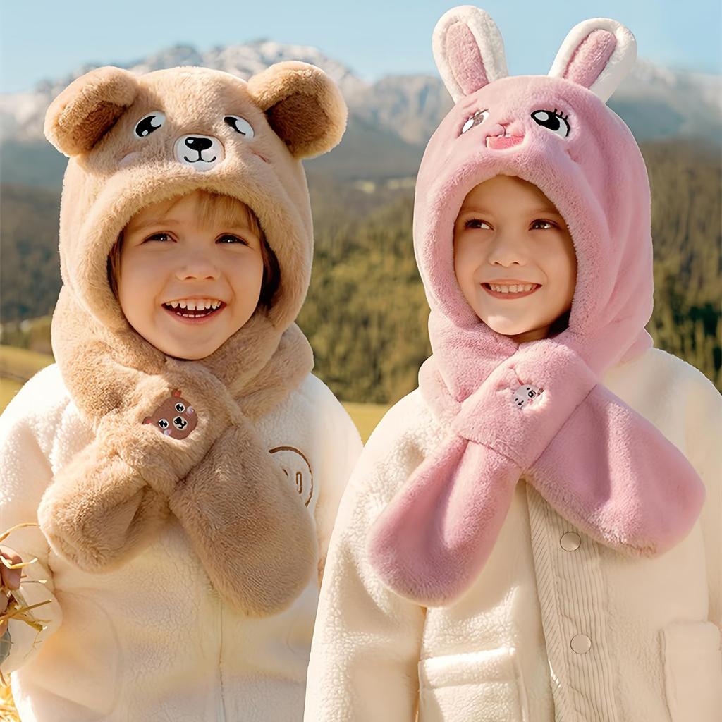 Strick-Warme Mütze mit Schal für Babys und Flauschige und Tierische Unifarbene Geeignet für Alter 3 Monate bis 18 Jahre Braun [YXTC] Kinderhut, Schal,