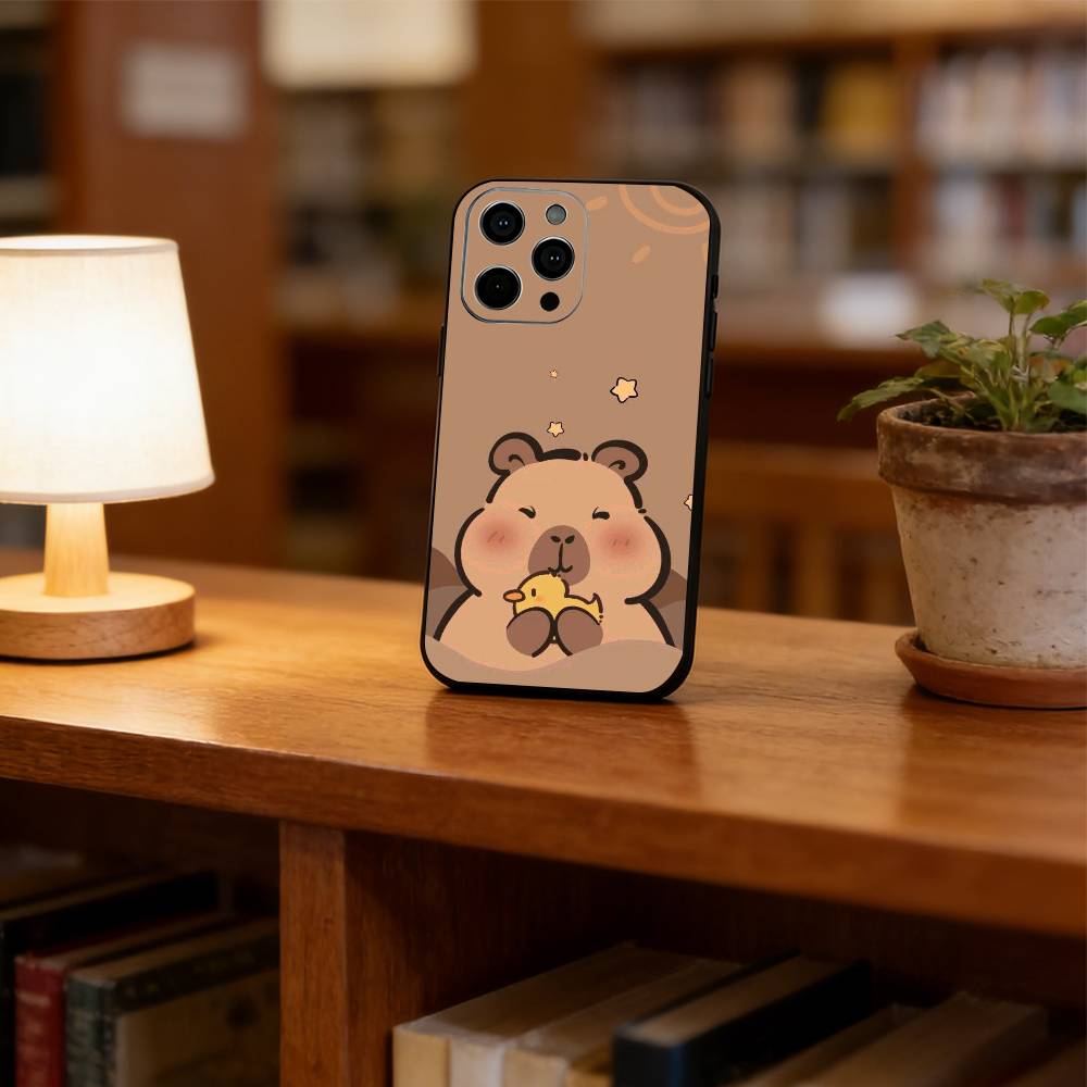 

Capybara Phone Case For iPhone 17,16,15,14,13,12,11 Plus,Pro Max,XS,Soft Silicone Black Cover iPhone17Pro