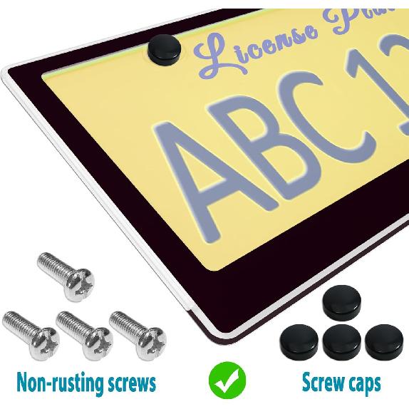 BGGTMO Clear License Plate Covers- Black Car Tag Frame, Unbreakable Number Plate Protector With Screws Caps And Rattle Proof Pads, 2 Pack For Front