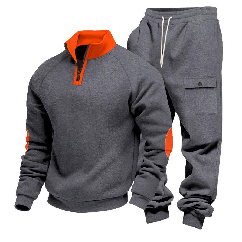 Herbst/Winter Neuankömmling Herren Schwergewicht Fleecegefüttert Übergroß Stehkragen Lässiger Hoodie & Workwear-Stil Hosen Set
