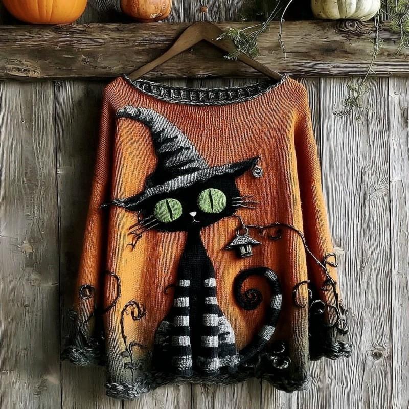 Halloween 3D Digital Print Womens Loose Fit Crew Neck Sweatshirt Soft Comfortable Casual Streetwear