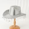Bridal Panama Hat Silver Mirrored for Women Bride Hat Sparkling Tassels Mirrored Bridal Caps Photo Props