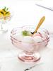Japanese-European Heart-Shaped Glass Bowl with Stem - Flower Engraved for Salad or Ice Cream