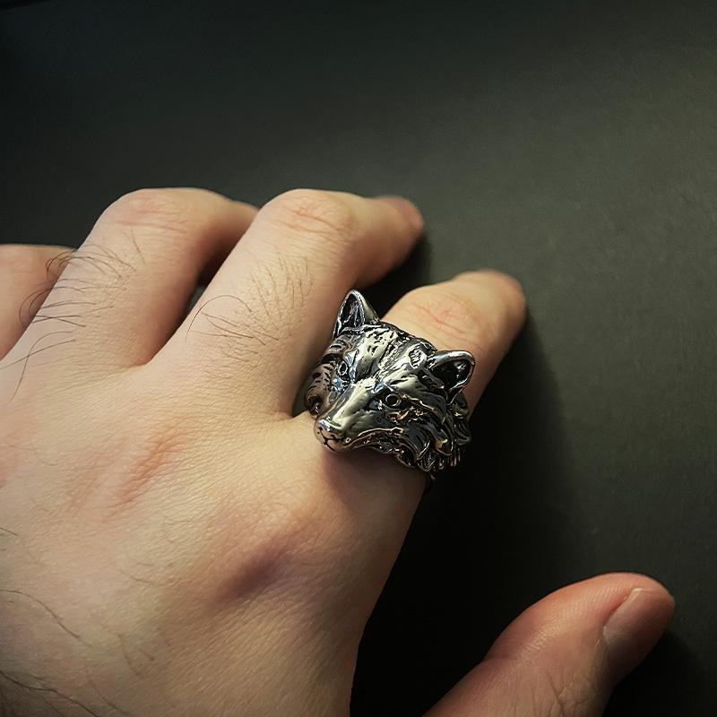 Retro Wolf Fox Ring For Men Zinc Alloy Color Punk Gothic Open Ring Zinc Alloy Handmade Unisex Designer Zircon Biker Accessories