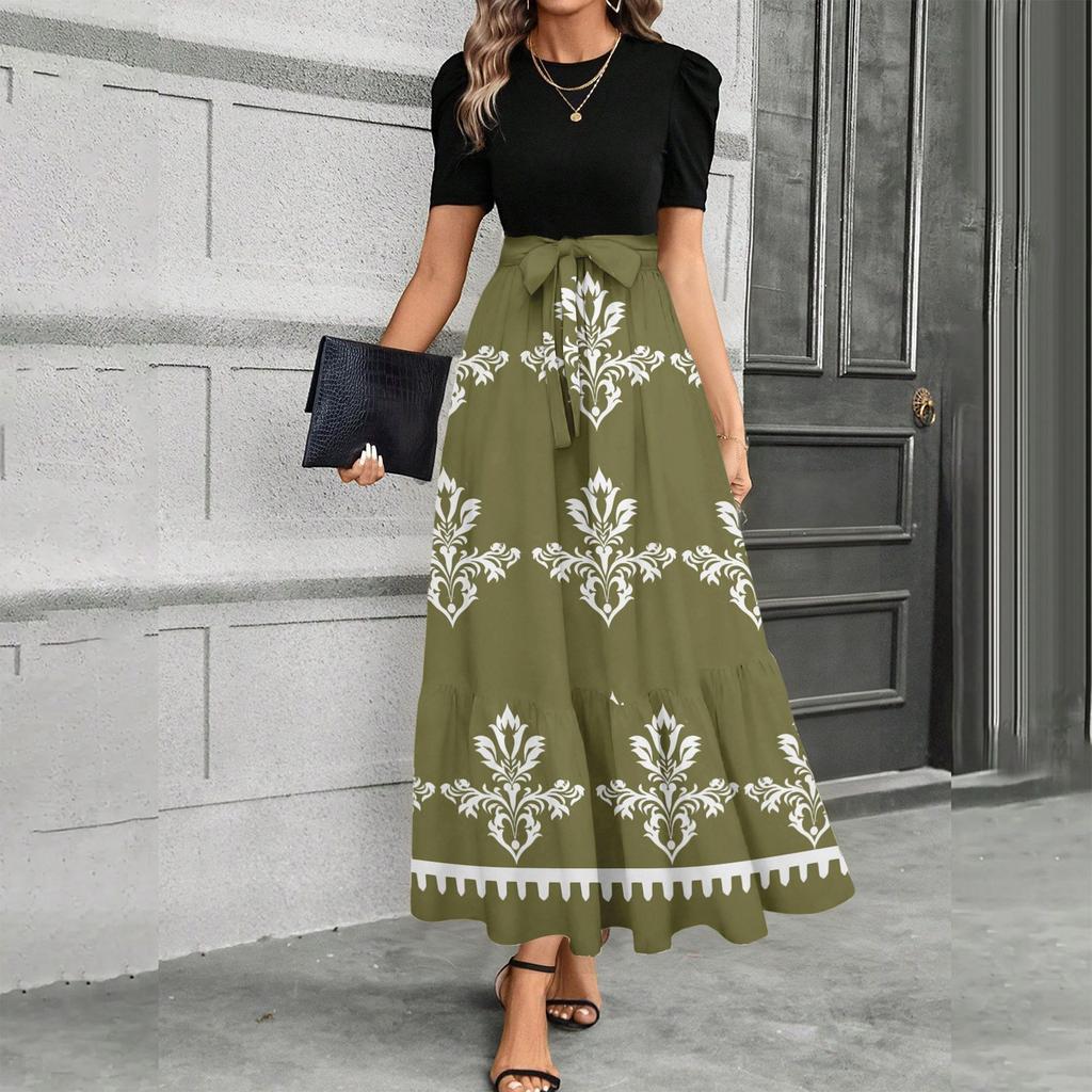 Short Sleeve Women's Dress Casual Flowy A-Line Midi Tshirt Dresses With Pockets Crewneck Vocation Boho Beach Sundress