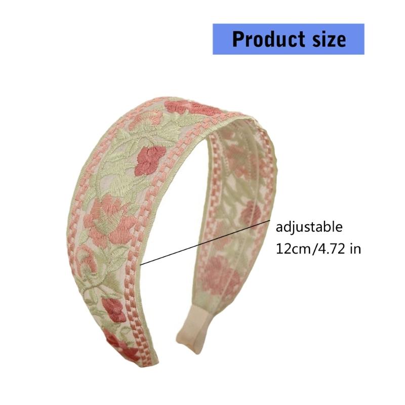 Hand-Made Cotton Linen Hairband Intricate Embroidery Blossom Design Adjustable Wide Band Unisex Hair Accessory