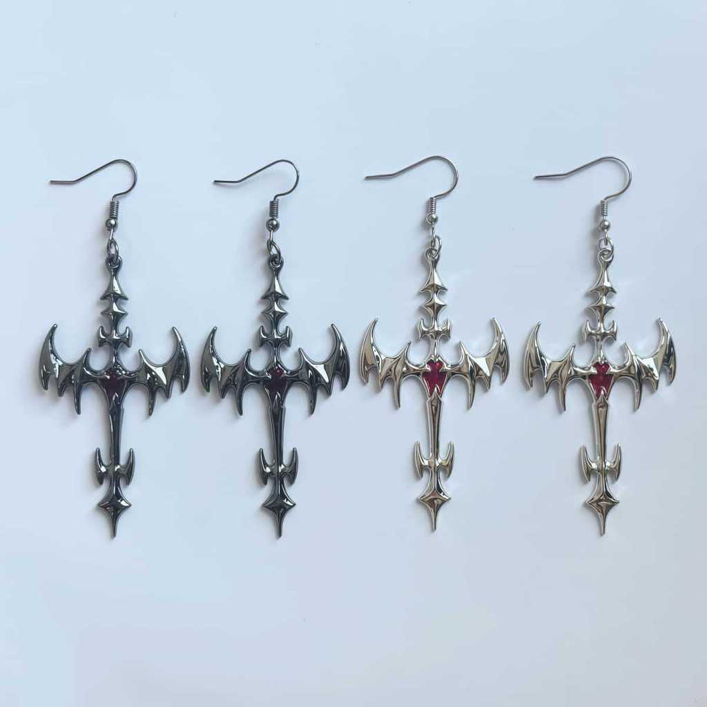 Vampire Jewelry Geometric Cross Pendant Earrings For Women Gothic Style