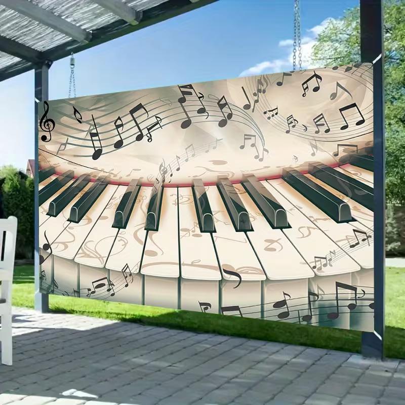Melodic Piano Tapestry, Whimsical Scene of Piano Keys with Swirling Musical Notes, Artistic Music-Themed Wall Art