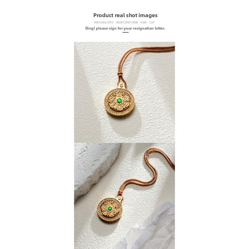 Meier Ancient Method Sand Gold Enamel Inlaid with Diamonds Eight Treasures Rotating Compass Fashion Pendant Chain Necklace National Trend Style