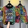 Leopard Zebra Farbe Buchstabenbedrucktes Herren T-Shirt und Shorts 2-teiliges Set Sommer Haus Außen Lässiges Outfit für Herren und Damen T-Shirt Set