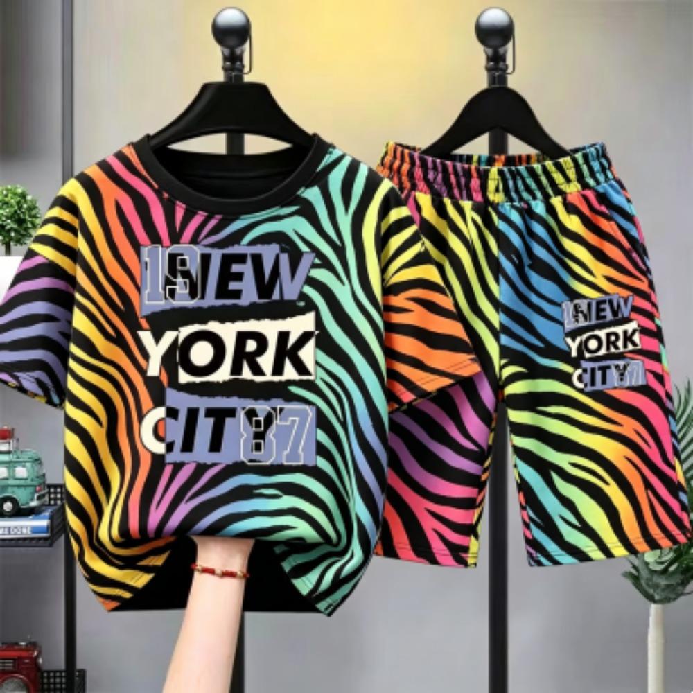 Leopard Zebra Farbe Buchstabenbedrucktes Herren T-Shirt und Shorts 2-teiliges Set Sommer Haus Außen Lässiges Outfit für Herren und Damen T-Shirt Set