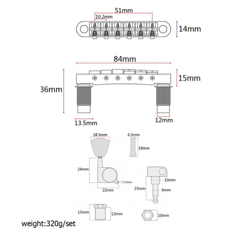 Sillet de chevalet, Chevalet et Sillet plaqués or Mécaniques pour guitare acoustique à cordes métalliques Compatibles avec les guitares électriques style GB LP