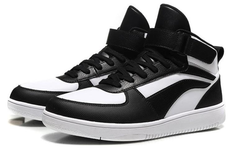 Li Ning Knight Mid top Skateboard Shoes Men's Black White AGCM163-6