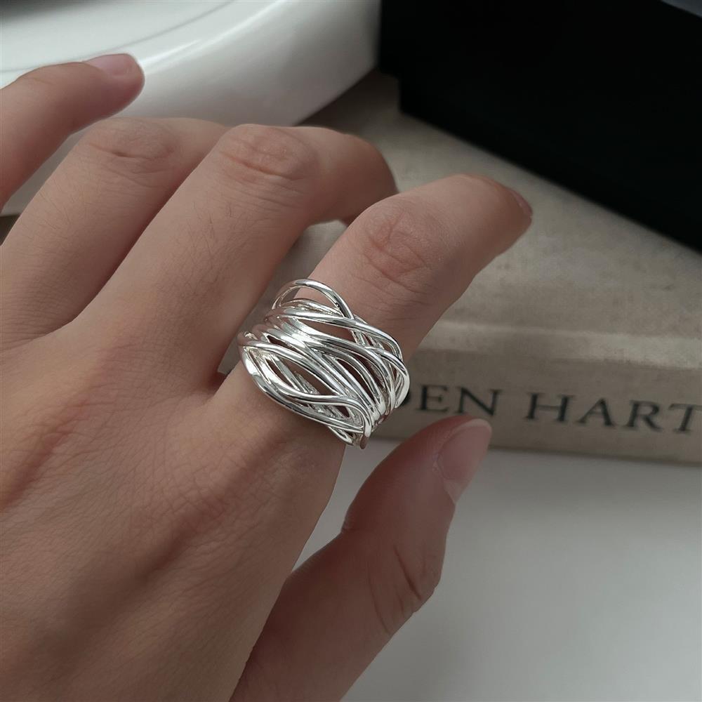Geometric Open Multi-Layer Hollow Ring for Women - Irregular Lines, Trendy Index Finger Design