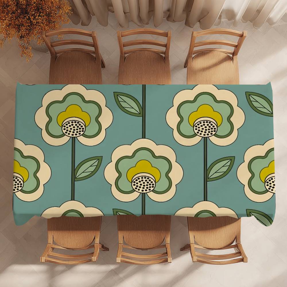 O-Orla Kiely Flower Party Decor Dining Room Home Kitchen Patios Waterproof Stain-Proof Table Cloth