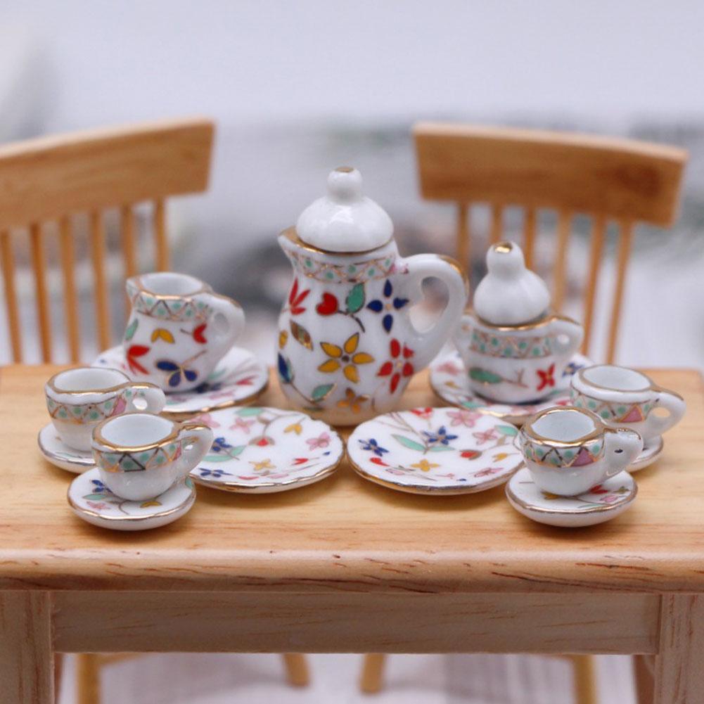 Mini Ceramic Tea Set Perfect Play Toy for Kids - Miniature Food Dishes Cups Plates For Children Tea Cups
