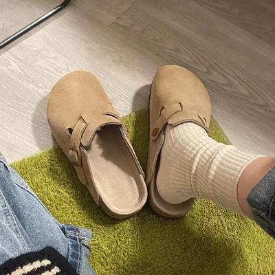 Fashion Luxury Fashion Women's Suede Mules Slippers Men Clogs Cork Insole Sandals with Arch Support Outdoor Beach Slides Home Shoes