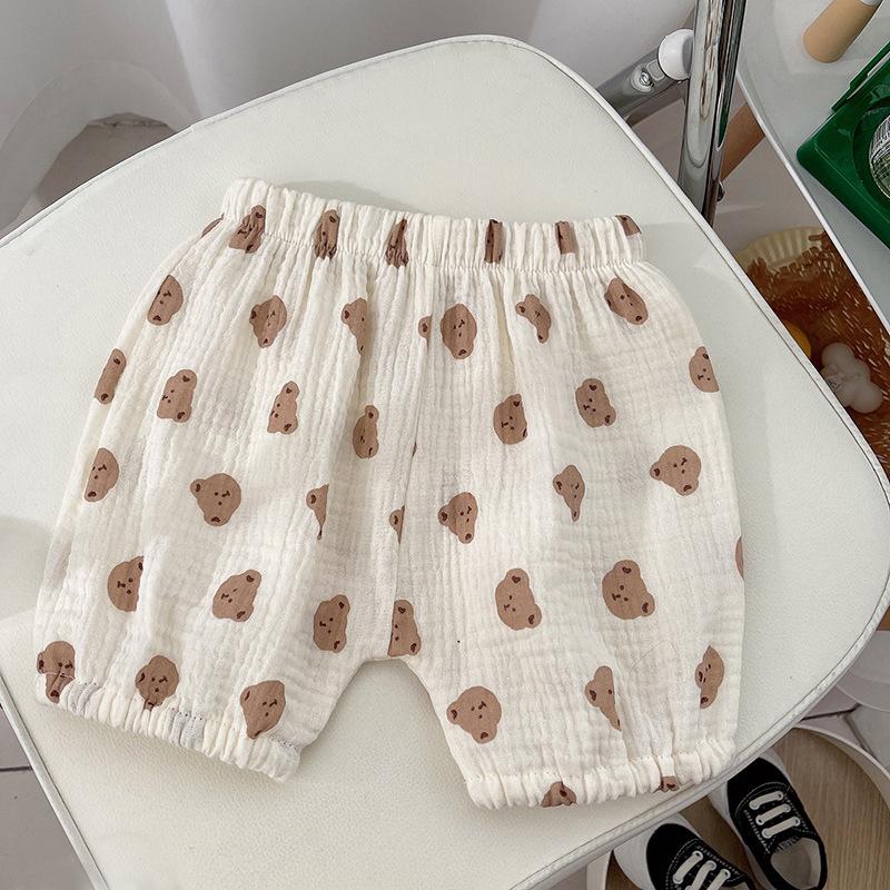 New Arrival Korean Style Cute Baby Gauze Homewear Set Children's Breathable Loose Sleeveless Shorts 2-Piece Set