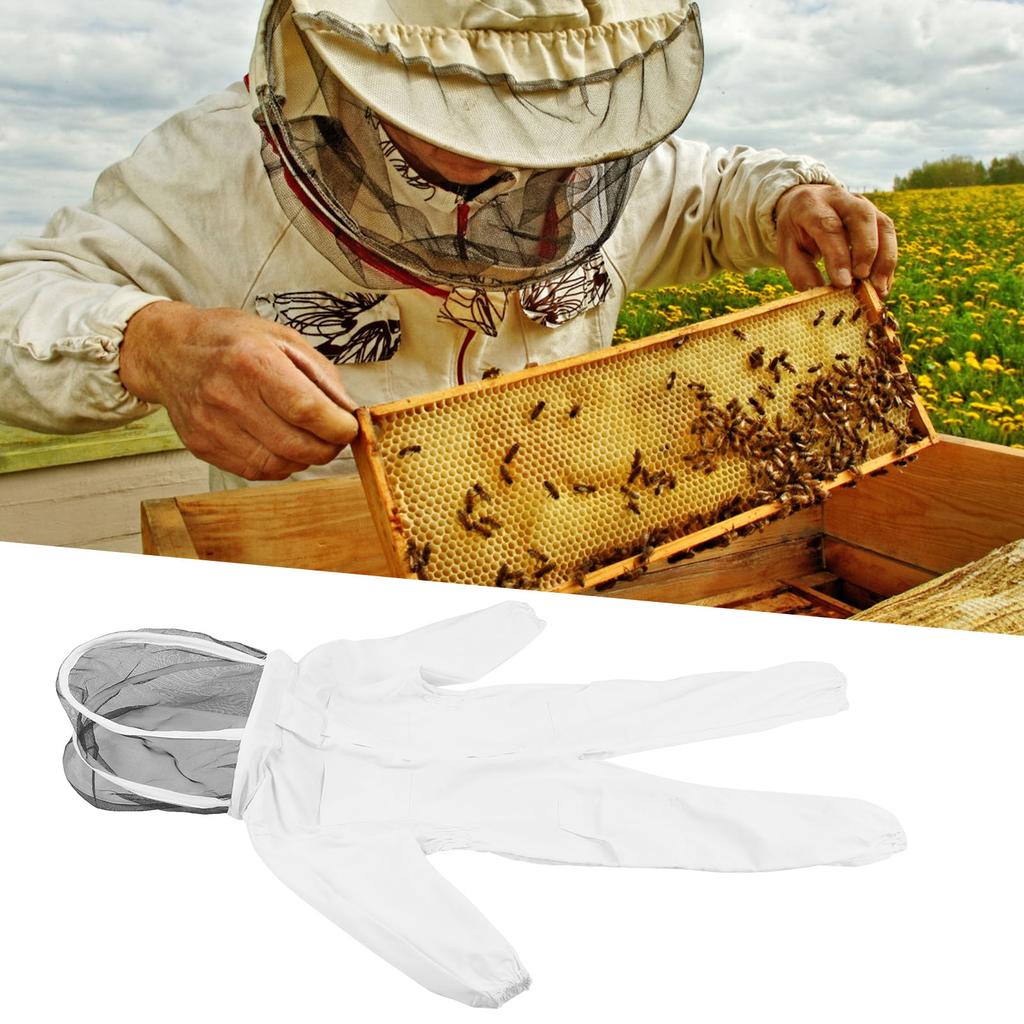 One Piece Beekeeping Suit with Veil Hood Children kids Beekeeping Protective Clothes(White M)