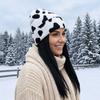 Keep Warm Pullover Hat Ear Protection Winter Beanie Hat Casual Cow Pattern Knitted Hat  Skiing