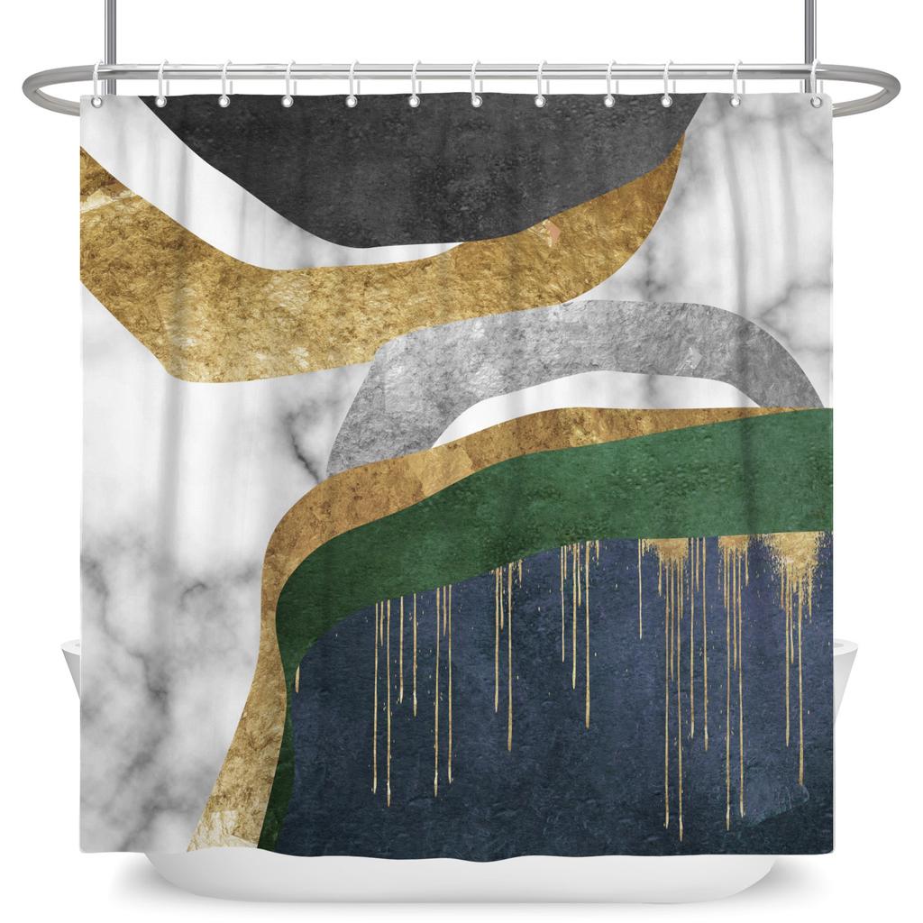 Luxury Marble Texture Shower Curtain Abstract Geometric Print Bath Curtain For Bathroom Decor Modern Minimalist Design With Hook