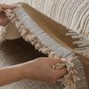 Thicken Fleece Sofa Towel with Tassels, Geometric Graduating Lines Jacquard for Living Room Space Couch Large Size Blanket Leisure Towel