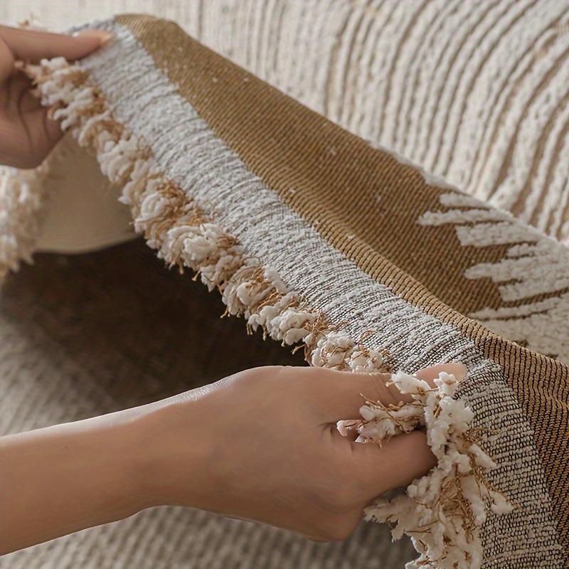 Thicken Fleece Sofa Towel with Tassels, Geometric Graduating Lines Jacquard for Living Room Space Couch Large Size Blanket Leisure Towel