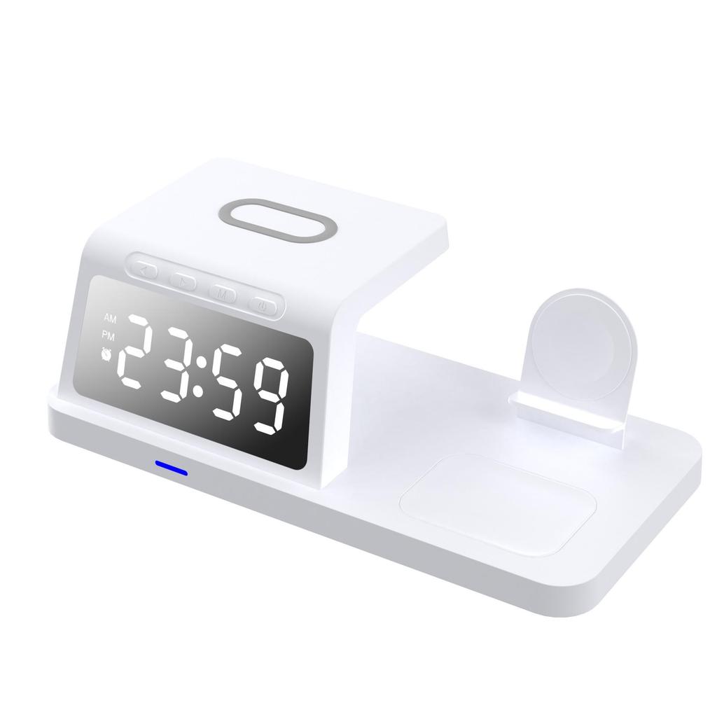 4-in-1 Wireless Charger: Desktop Clock, 15W Fast Charging for Earphones, Watch, and Phone