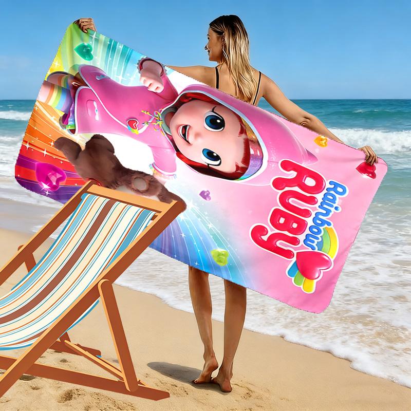 Asciugamano da Spiaggia con Stampa Arcobaleno Ruby, Asciugamano Grande Morbido Asciugatura Rapida per Spiaggia Campeggio Nuoto